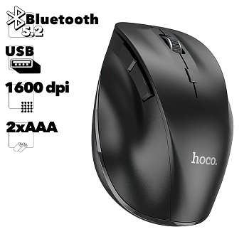Мышь беспроводная HOCO GM24 Mystic Bluetooth + 2.4 Гц, 6 кнопок (черная)